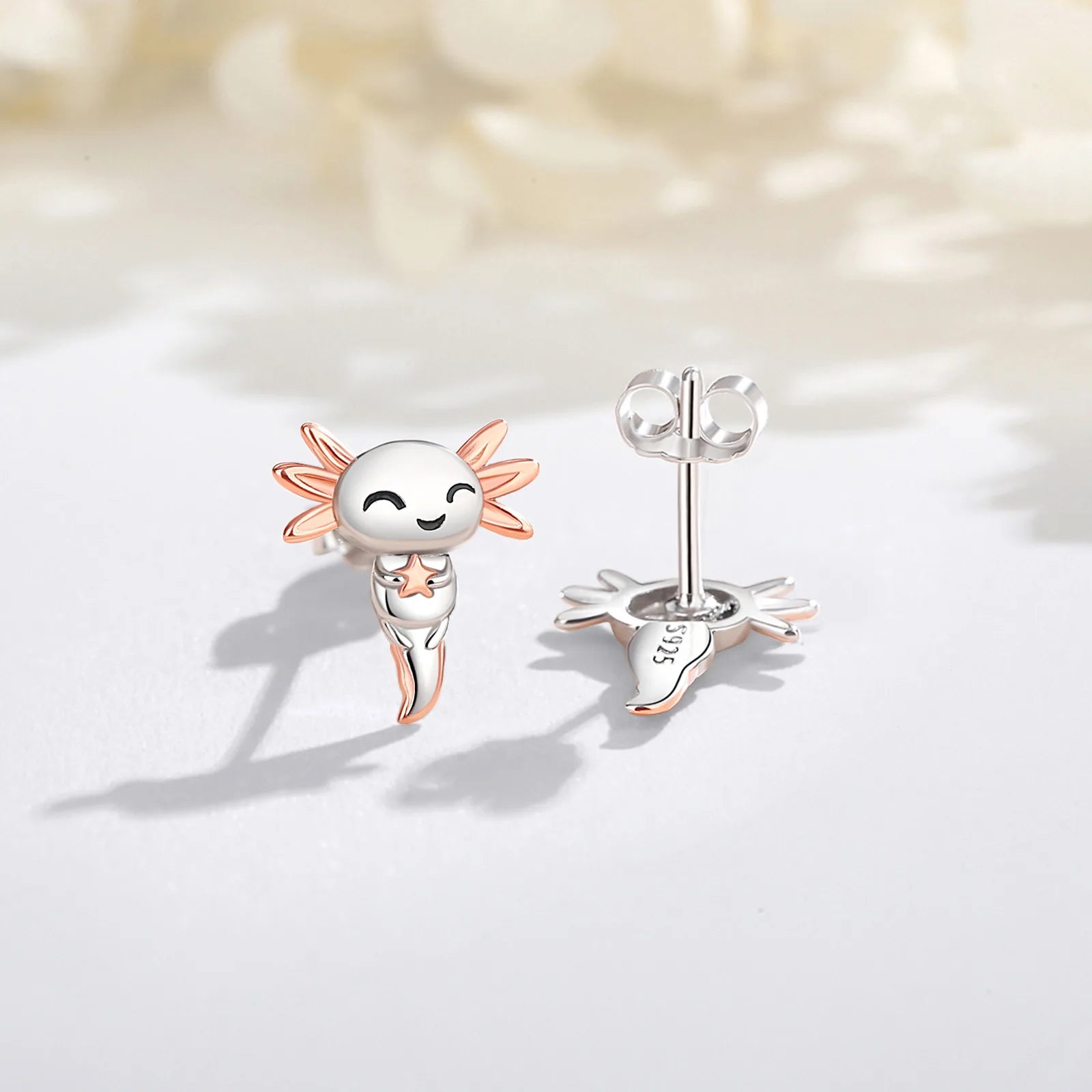 Cute Axolotl 925 Sterling Silver  Earrings Kawaii Zircon Axolotl Stud Earrings Animal Jewelry Christmas Gift for Woman