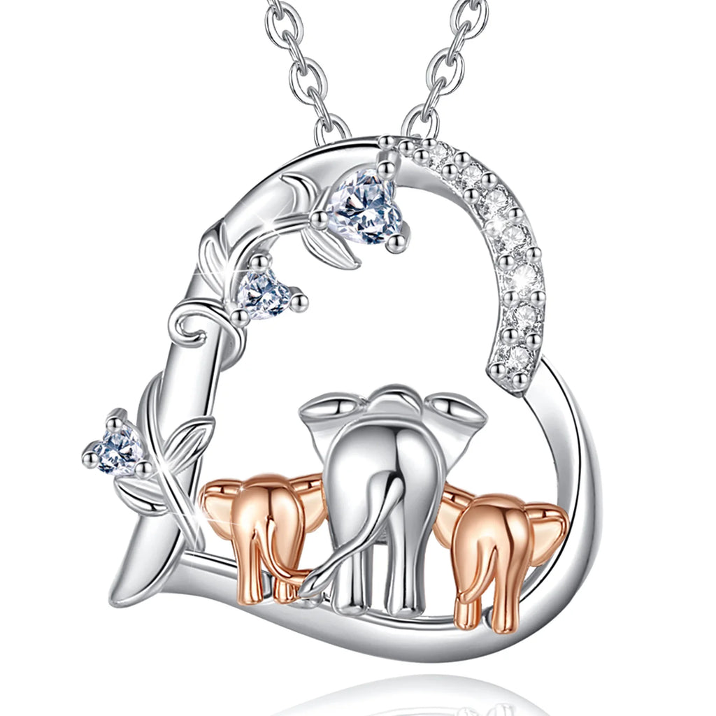 Necklace Mother & Baby Elephant Heart