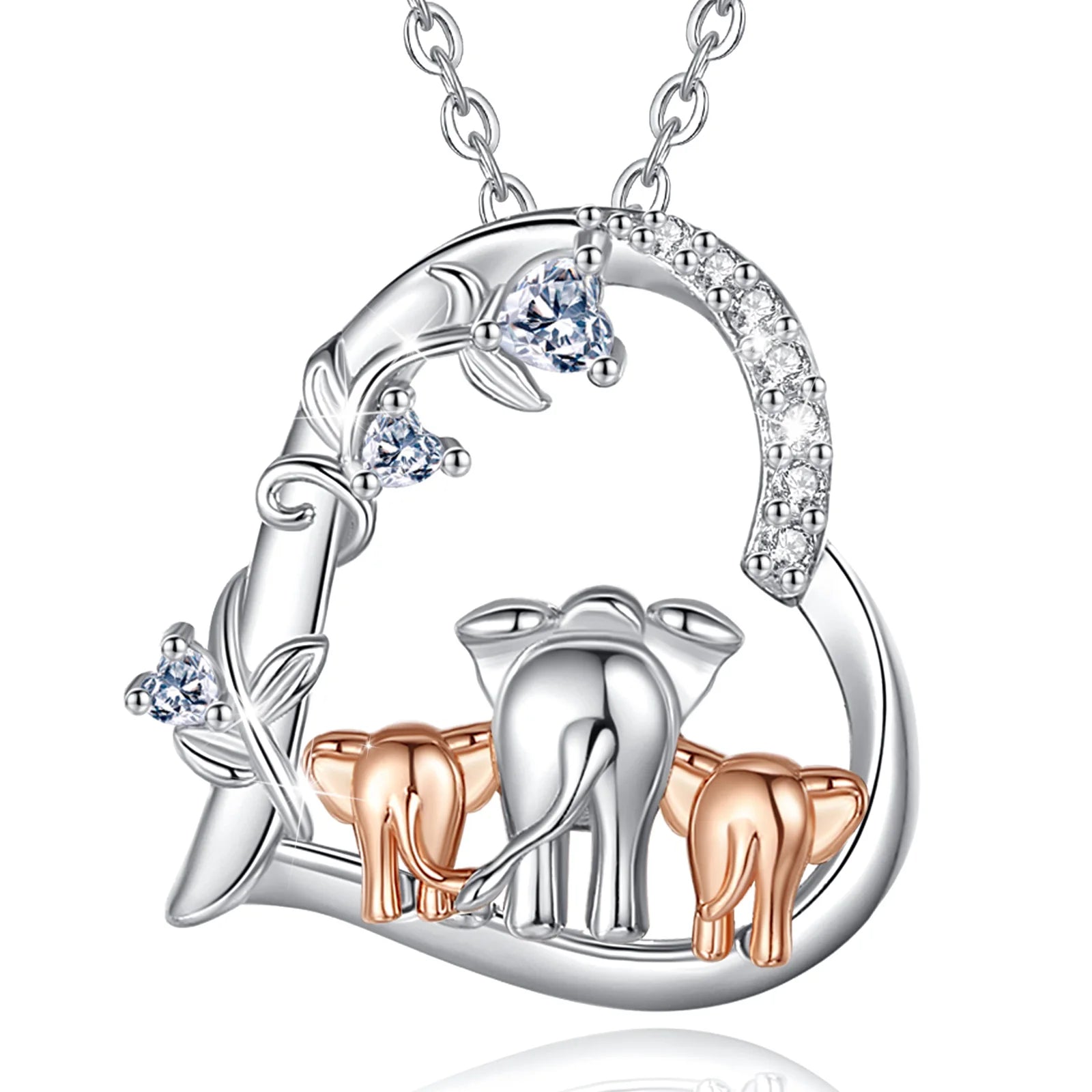 Necklace Mother & Baby Elephant Heart