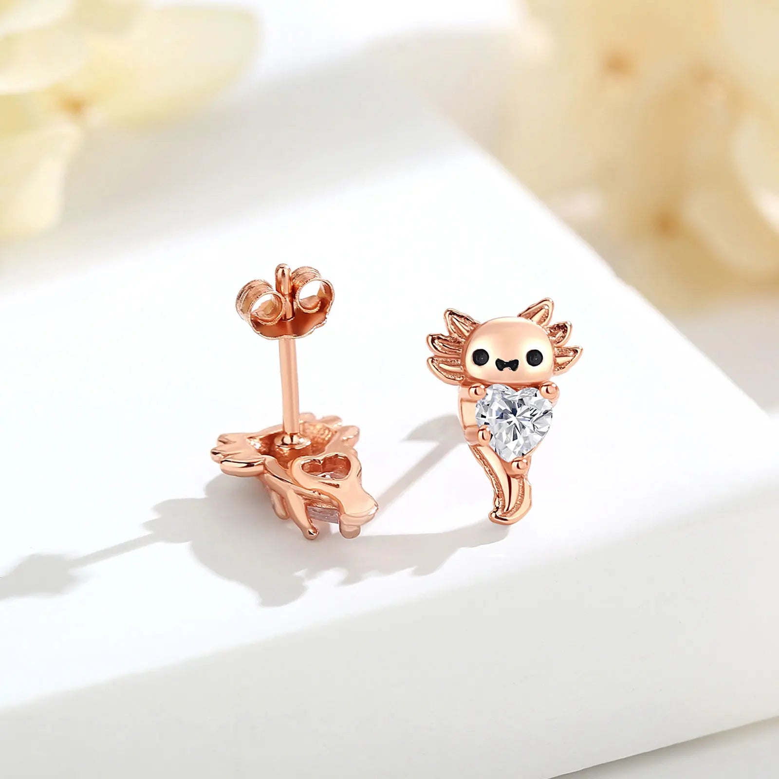 Cute Axolotl 925 Sterling Silver  Earrings Kawaii Zircon Axolotl Stud Earrings Animal Jewelry Christmas Gift for Woman