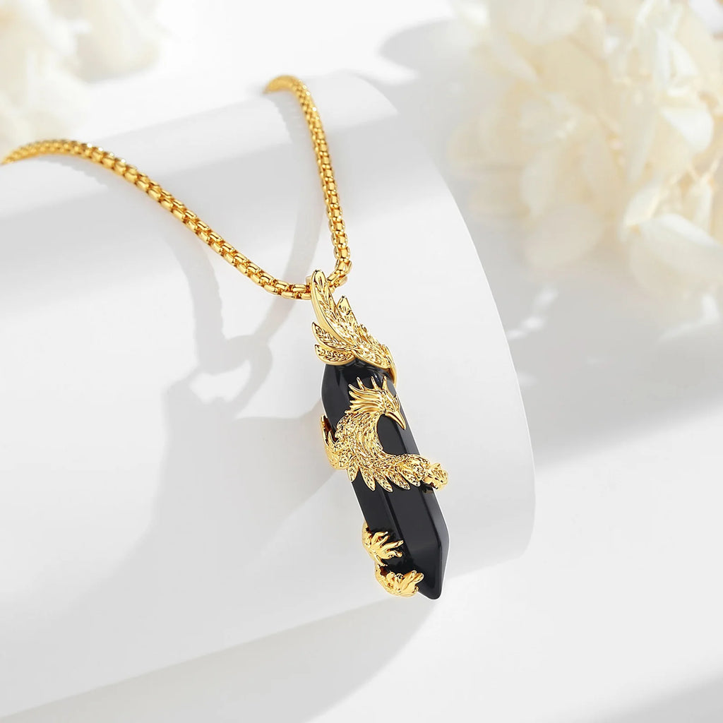 Necklace Obsidian Phoenix  Amethyst Carnelian Turquoise White crystal Healing Stone Pendant Spiritual