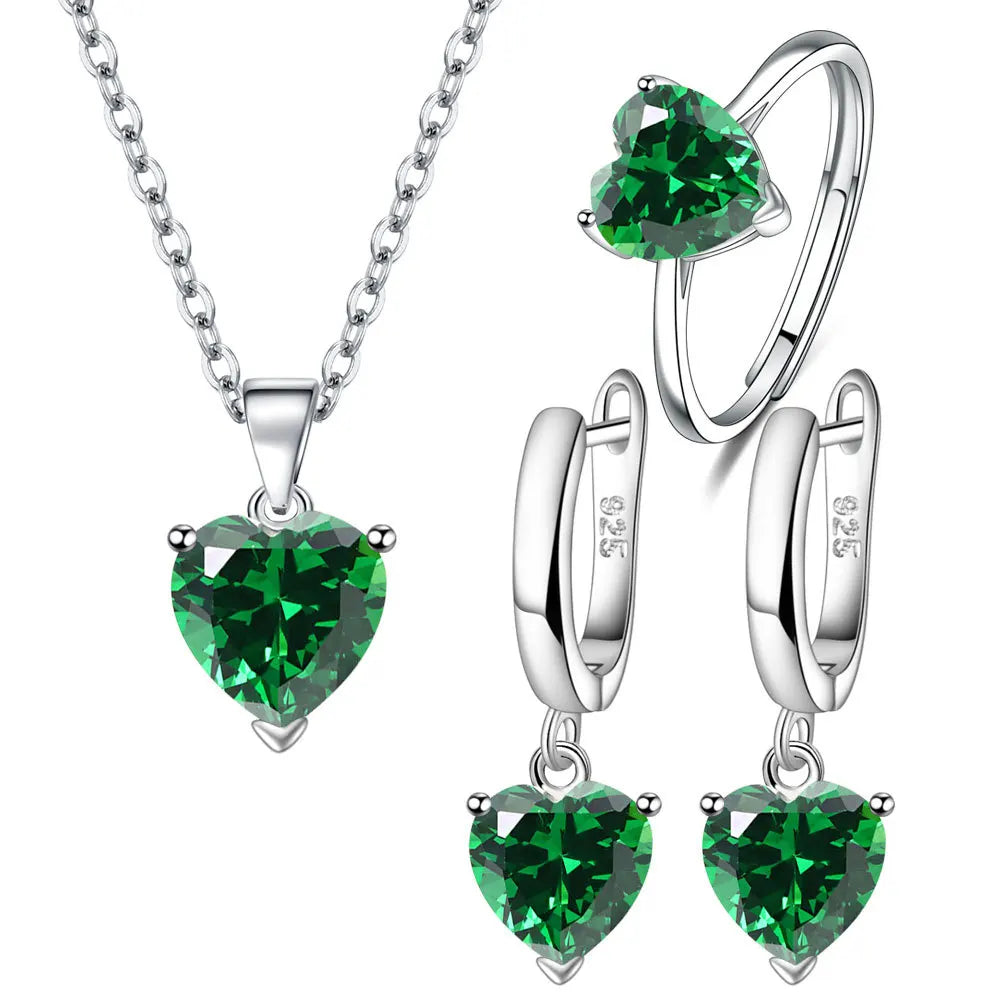 Necklace/Earrings/Ring 925 Sterling Silver Jewelry Sets For Women Heart Zircon  Wedding Bridal Elegant Christmas