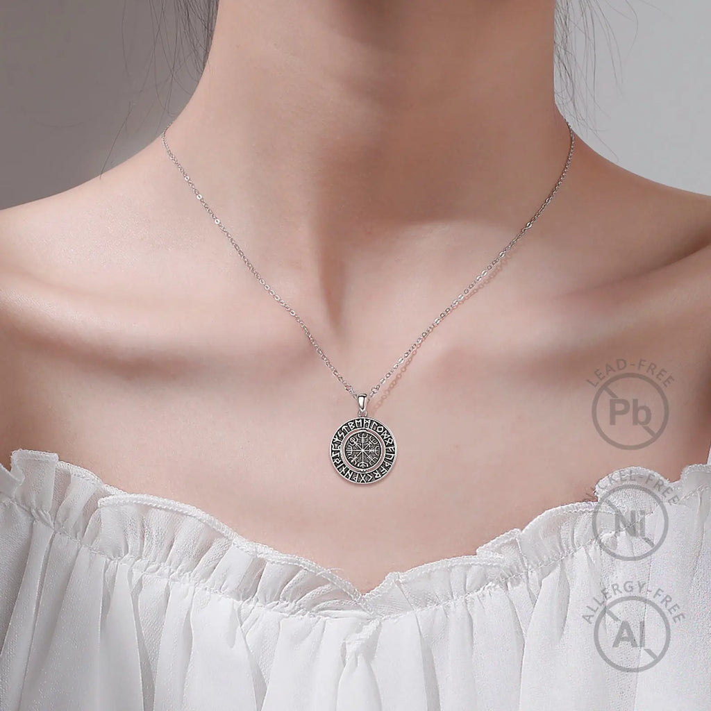 Runes viking 925 Sterling Silver for Women Man Compass Norse Viking Amulet Necklace rotatable